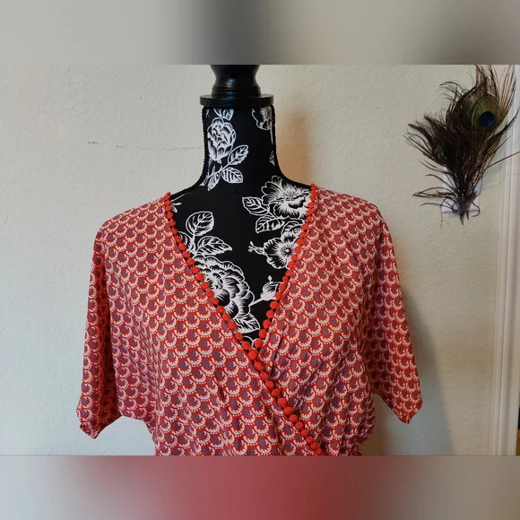 NWT Francesca's Collection Adorable "Mya'n Bohemian Midi Dress (Medium) 🧡🤍🩵🧡 - Picture 2 of 16